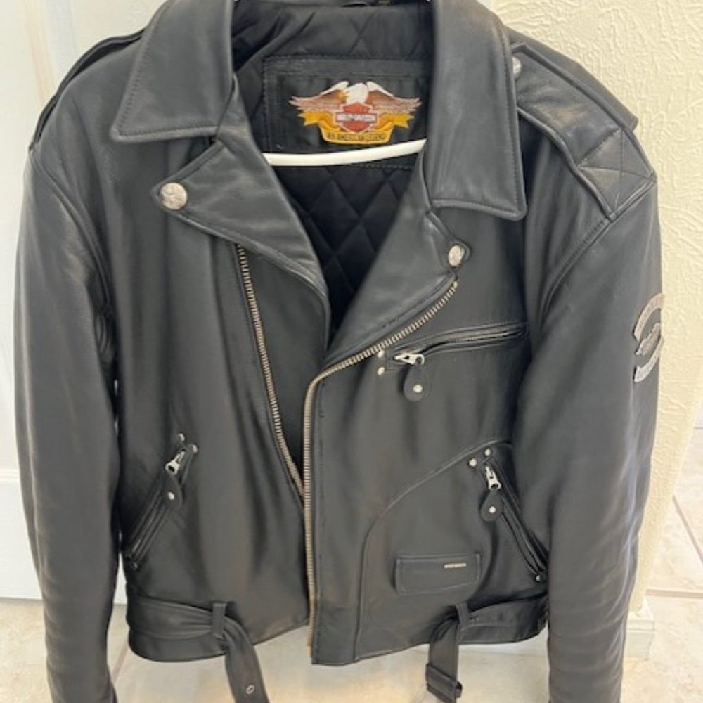 Harley Davidson Men Large CRUISER II Leather Jacket Medium Embossed Eagle Black